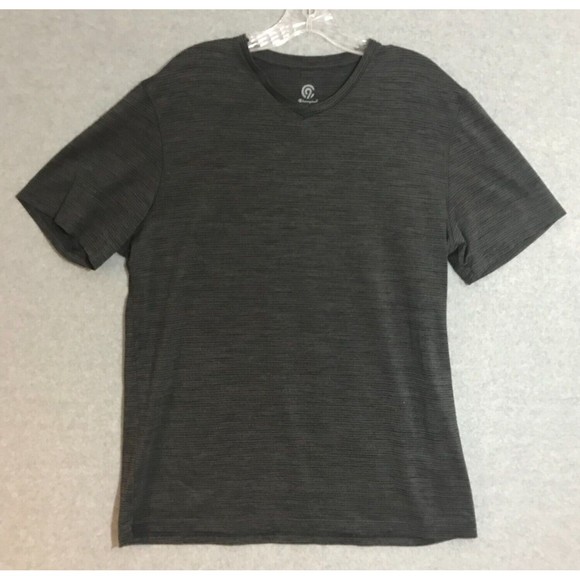 Champion V-Neck Shirt Mens Large Gray Striped Short‎ Sleeve Casual Lightweight - Picture 1 of 7